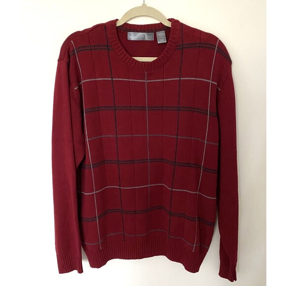 Oscar De La Renta Men's Red Plaid Cotton Knit Crewneck Pullover Sweater Sz XXL - Picture 1 of 9